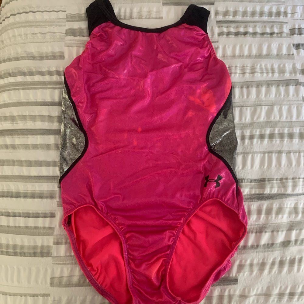 Pink, black, and silver Under Armour leotard in size Adult X-Large (AXL)